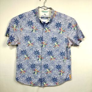 Tommy Bahama Relax Blue Floral Tropical Cotton Short Sleeve Camp Button Shirt XL
